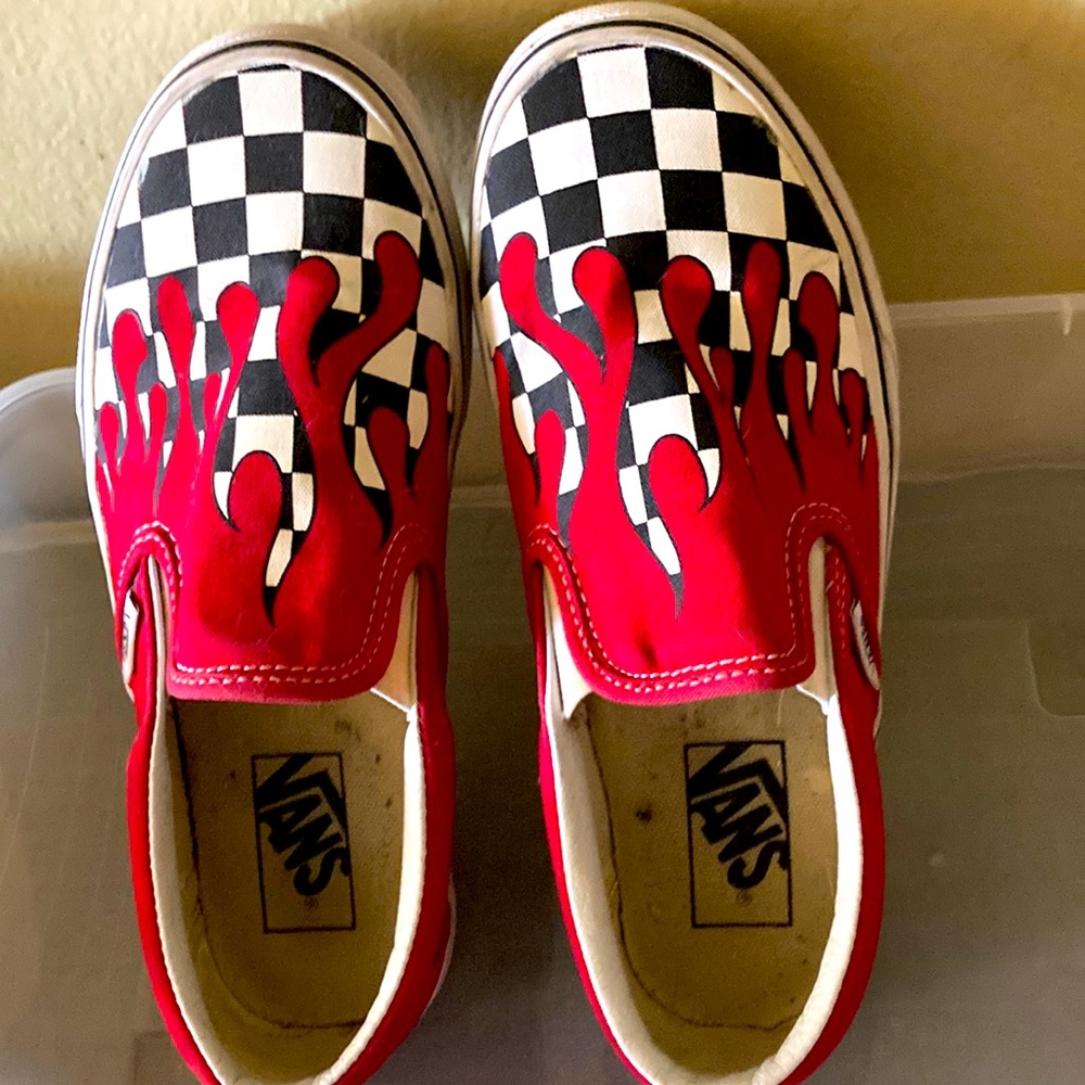 Red white and black custom vans